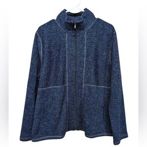 T by Talbots Navy Blue Herringbone Full Zip Jacket Coat size xl knit exterior